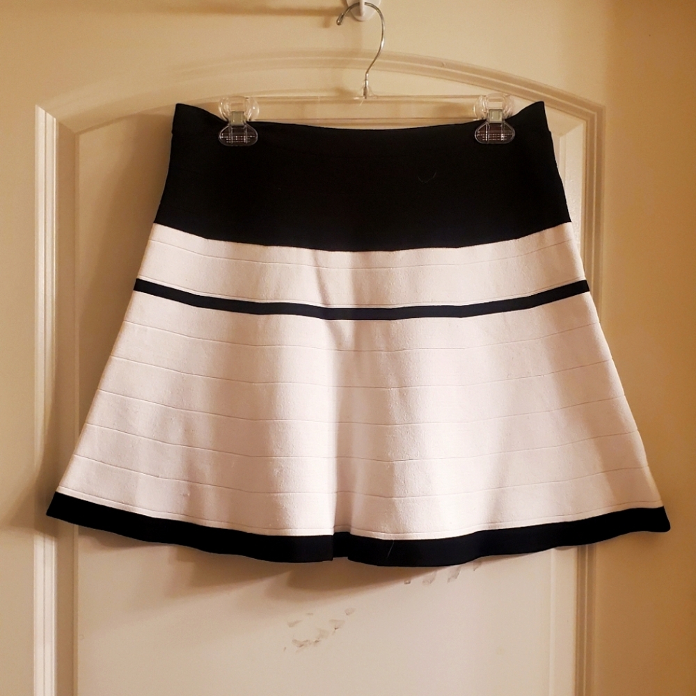 Bebe Black and White Skater Mini Skirt for Cocktail
